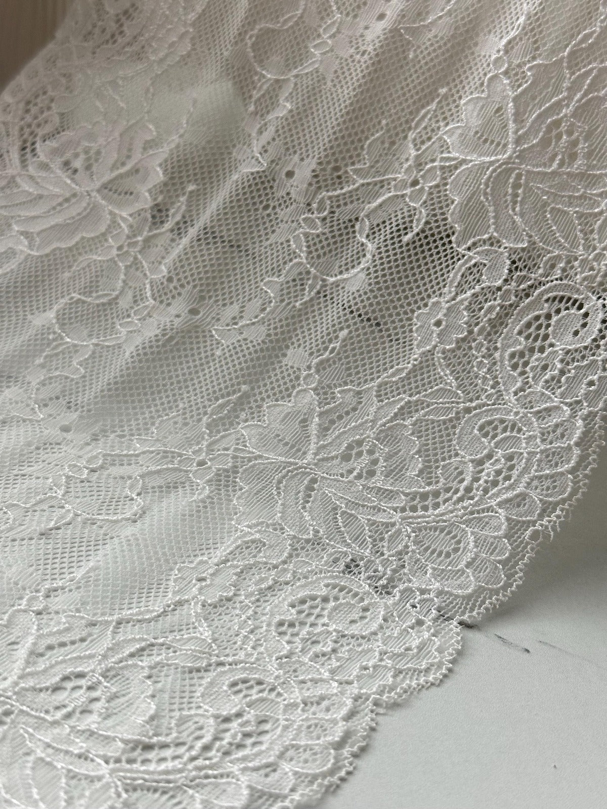 3Yds Soft Stretch 8" French White Floral Scalloped Wide Stretch Lace Wholesale