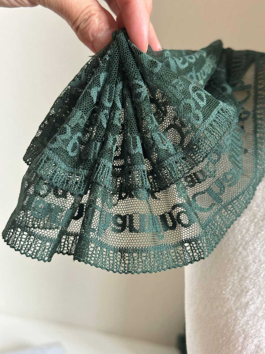 Two Tone Forest Green English Alphabet Letters Embroidered Mesh Lace Trim Single Scalloped Tulle Ribbon for Lingerie Gowns Crafts, 7.8"