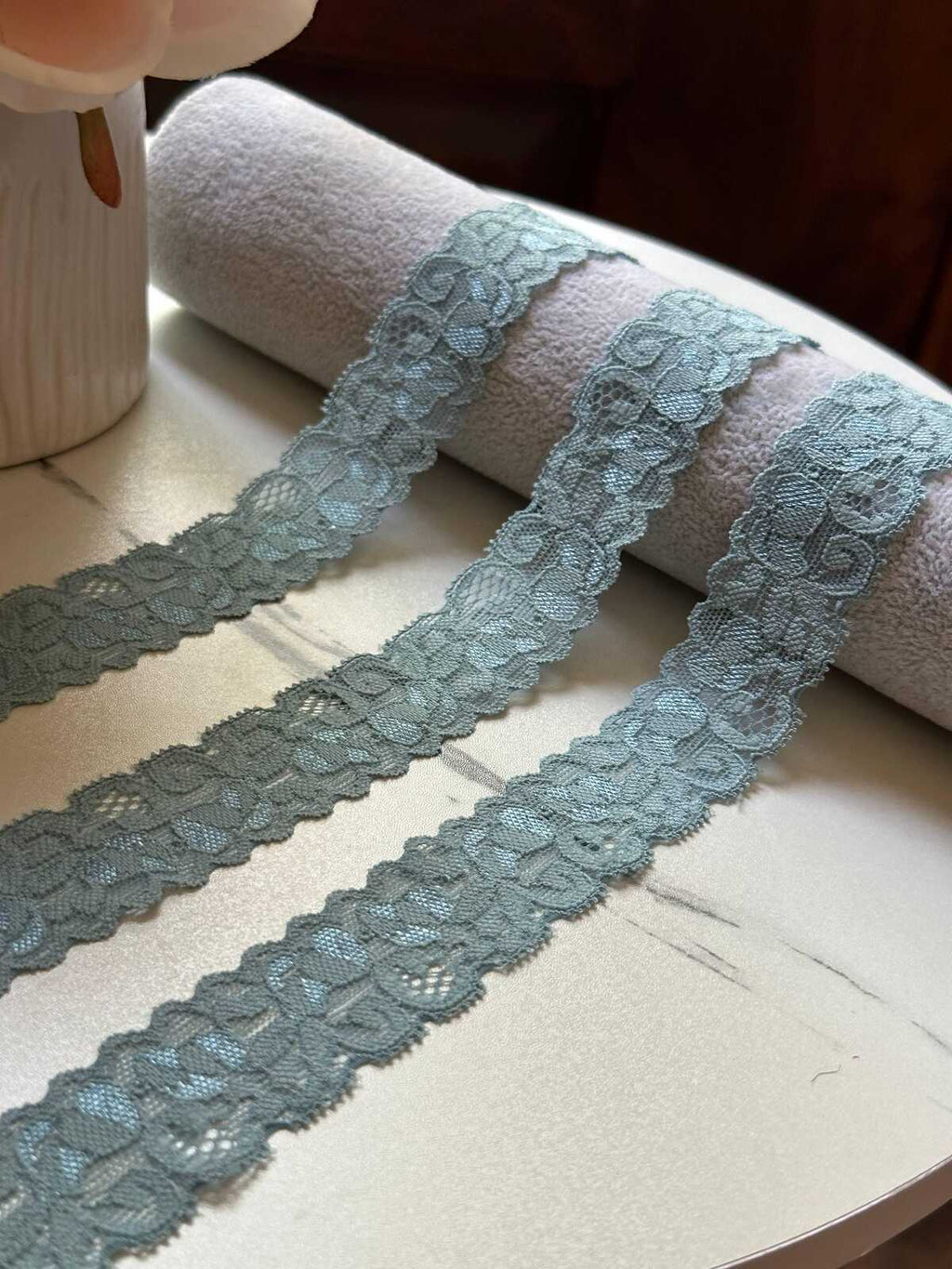 10yds Muted Sage Dust Floral Stretch Elastic Lace Trim, Symmetrical Semicircle Scalloped Narrow Ribbon for Lingerie Underwear Crafts, 1"