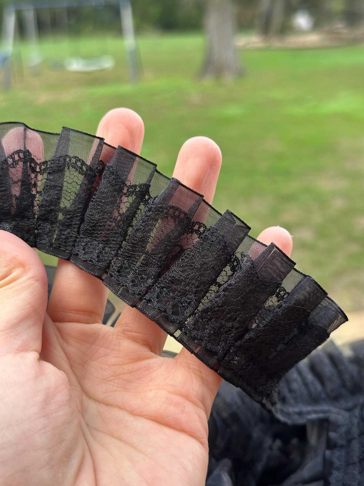 5Yds NonStretch 1.5" Black Pleated Organza Lace Trim Ruffle Mesh Wholesale