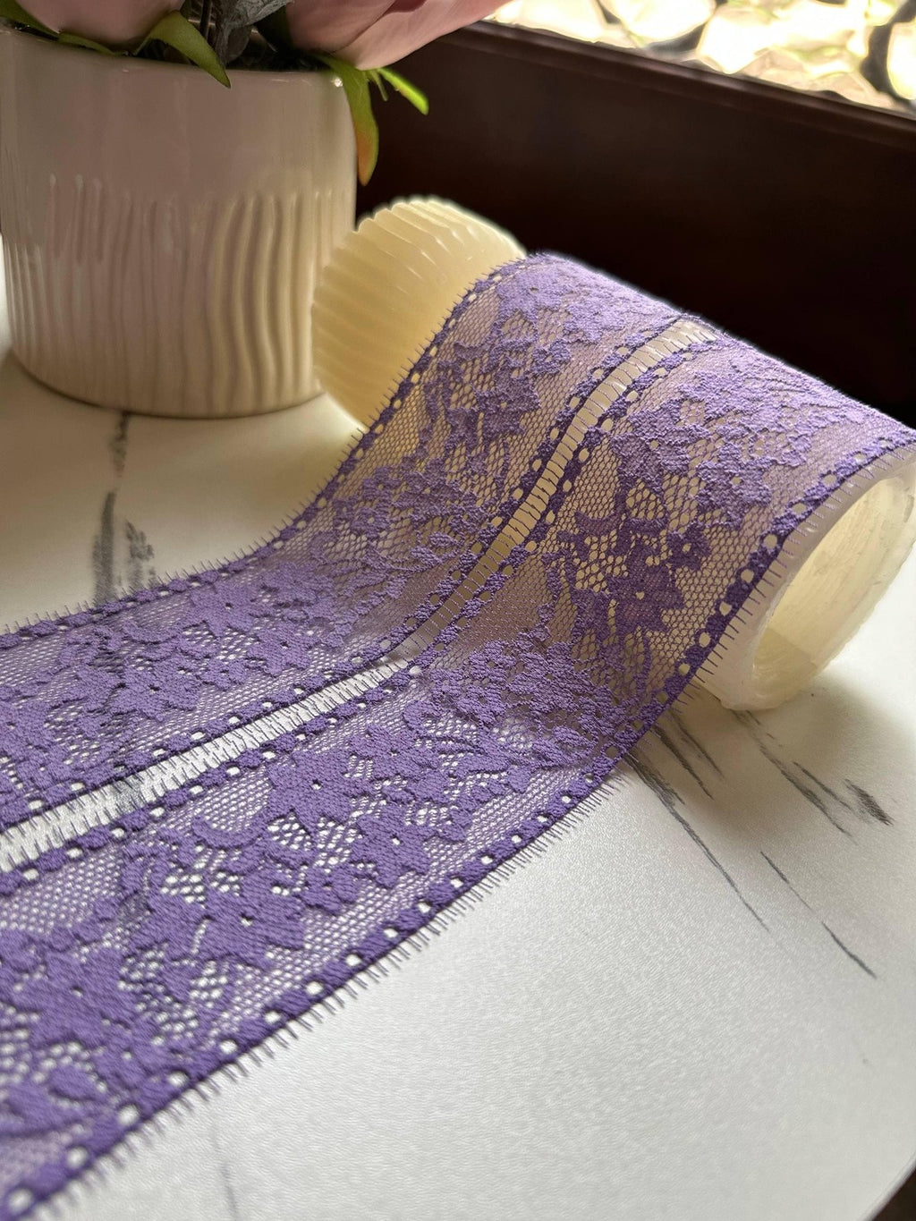 10yds Dusty Lavender Purple Floral Stretch Elastic Lace Trim Eyelash Fringe Straight Edge Galloon for Lingerie Underwear sewing Crafts 1.75"