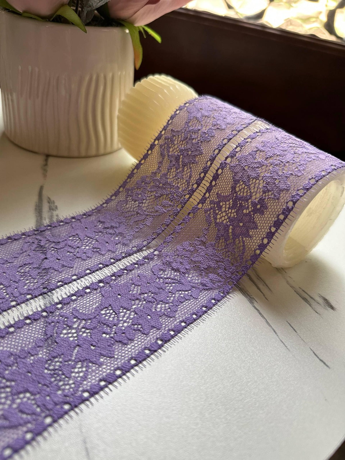 10yds Dusty Lavender Purple Floral Stretch Elastic Lace Trim Eyelash Fringe Straight Edge Galloon for Lingerie Underwear sewing Crafts 1.75"
