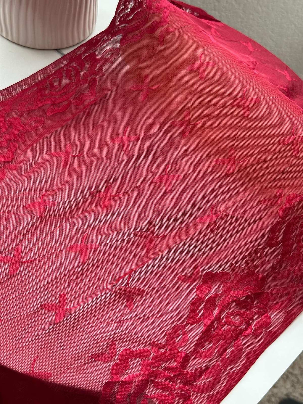 2Yds Stretch 11.6" Crimson Red Floral Cross Mesh Elastic Lace Trim Wholesale
