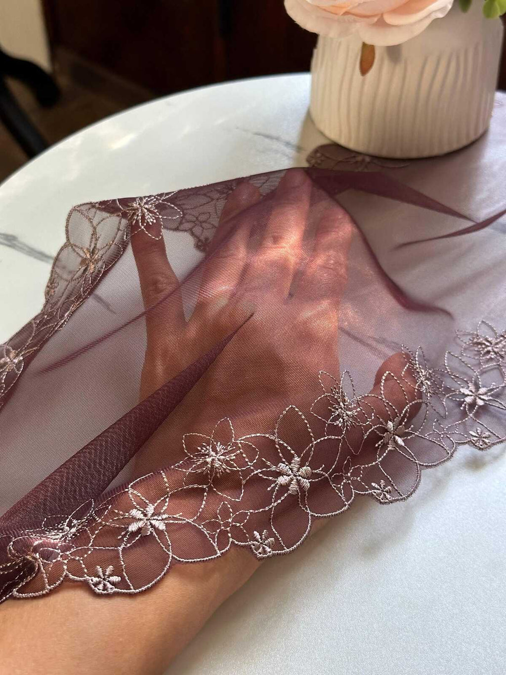 Tea Brown Mesh Lace Trim, 8" Embroidered Ribbon, Bulk Coquette Y2K Lace, Lingerie Lace, DIY Sewing Craft, Retail Wholesale