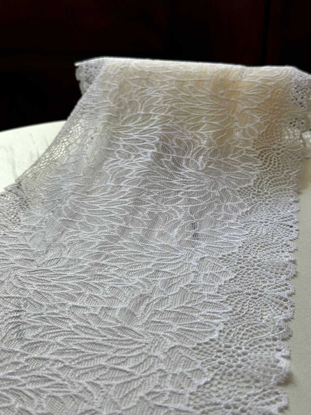 7.25" White Stretch Lace Trim Wide Bridal Floral Elastic Galloon Scalloped Edge Lace for Lingerie Underwear Wedding Garment Sewing
