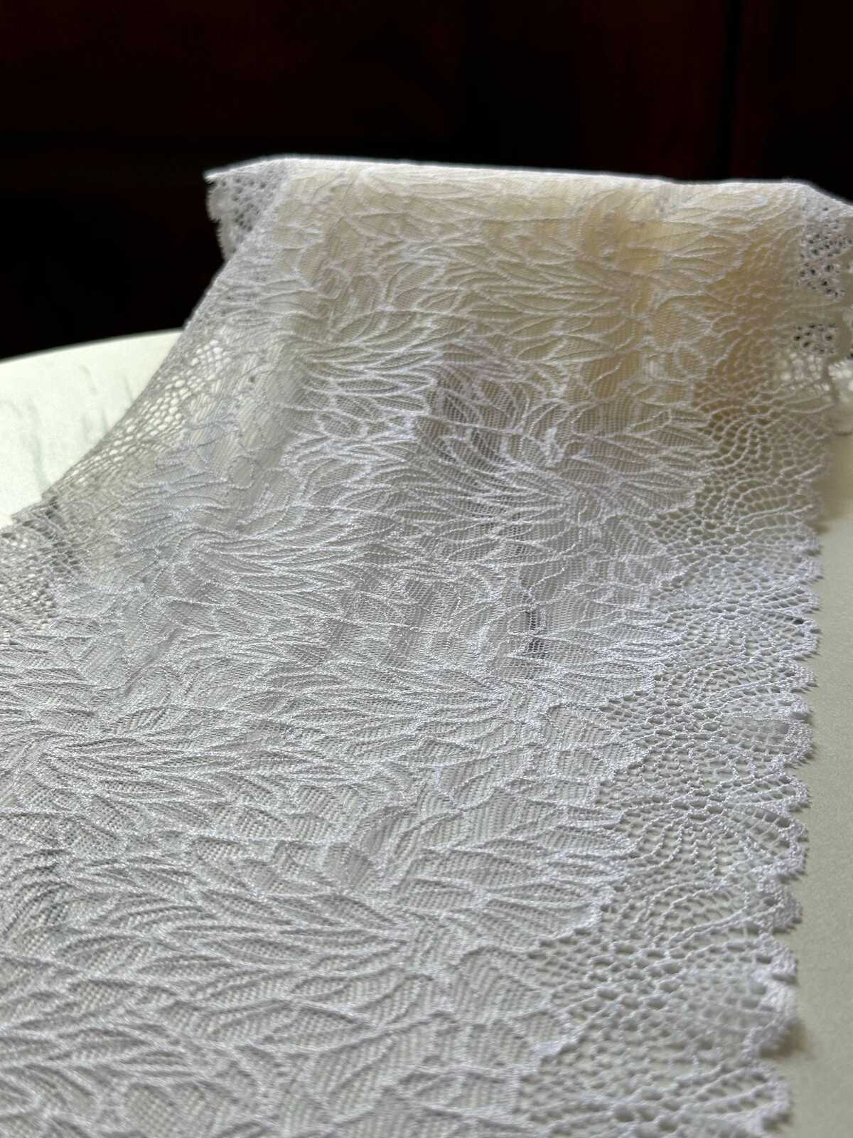 7.25" White Stretch Lace Trim Wide Bridal Floral Elastic Galloon Scalloped Edge Lace for Lingerie Underwear Wedding Garment Sewing