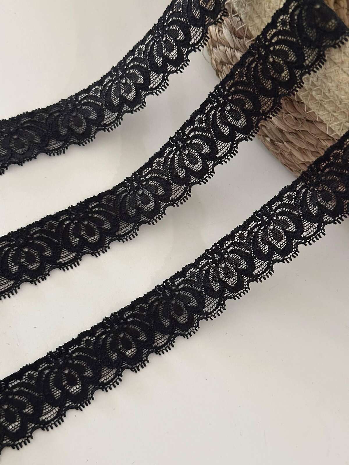 10Yds Stretch 1" Wide Black Lotus Floral Lace Trim, Bulk Clearance Coquette Y2K, Lingerie Lace, Garment Trim, DIY Sewing, Retail Wholesale