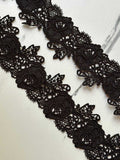 Gothic Black Venetian Guipure Chemical Water Soluble Floral Lace Trim Heavyweight Embroidered Rose Ribbon for Gowns Crafts Sewing, 1.5"