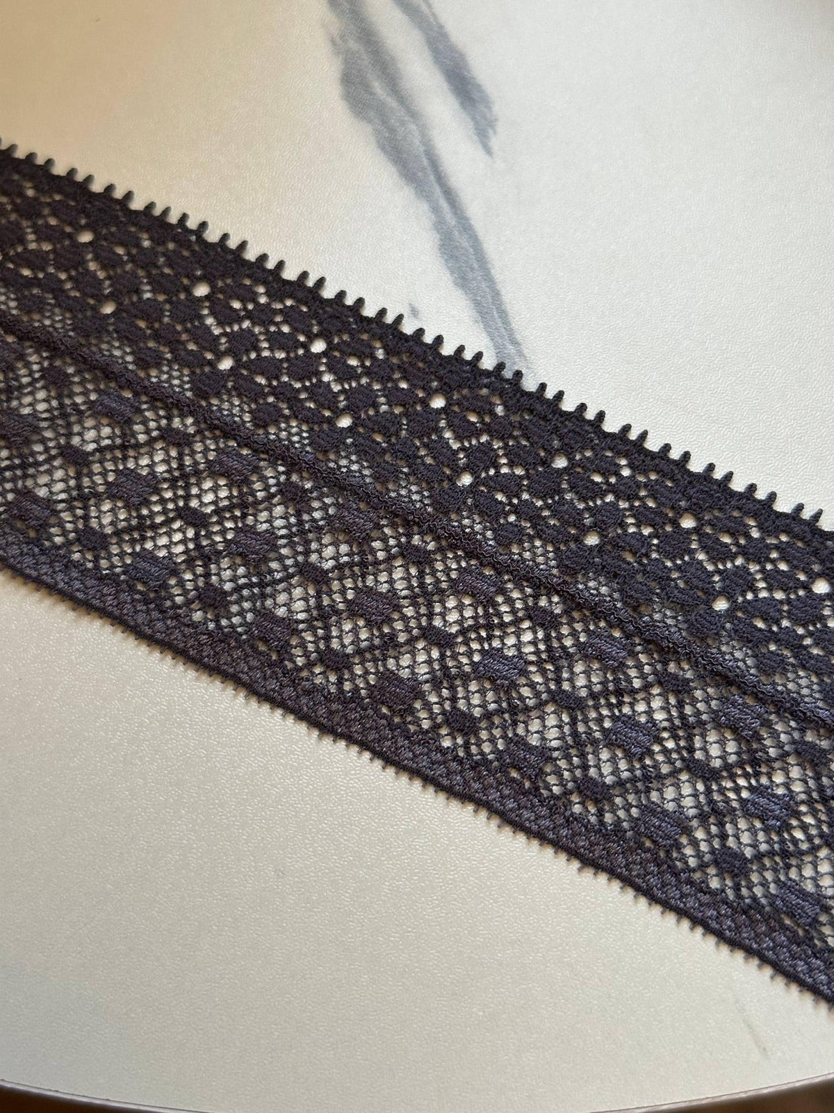 Soft Slate Charcoal Blue Textured Dot Stretch Lace Trim by the Yard, Micro Elastic Ribbon for Crafts, 1.85", Retail Wholesale Bulk