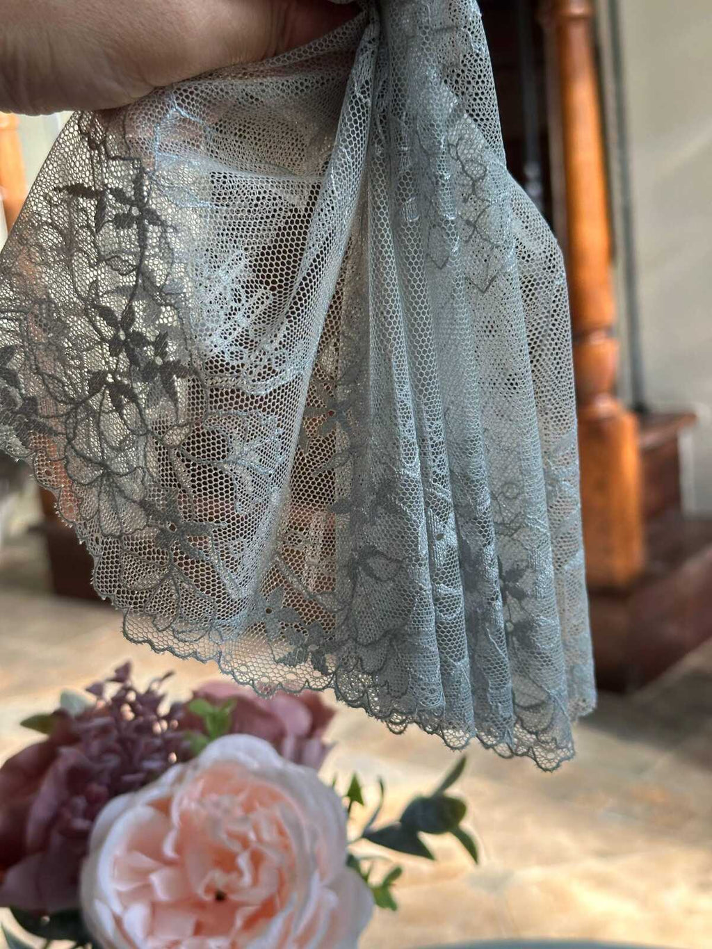 Sage Green Wide Lace Trim by Yard, 8.5" Floral Ribbon, Coquette Y2K Lace, Lingerie Lace, DIY Sewing Craft, Retail Wholesale
