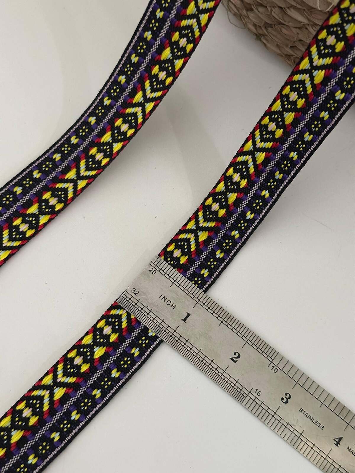 5Yds Non-Stretch 1" Tribal Jacquard Ribbon Trim, Boho Vintage Craft Wholesale