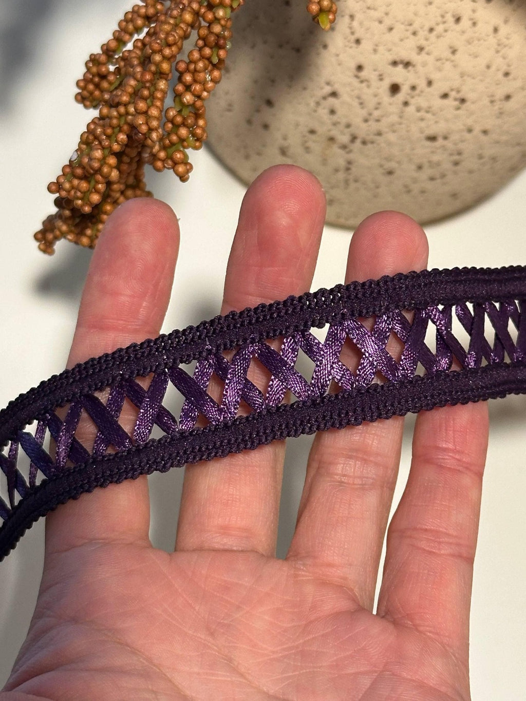 10Yds Non-Stretch 0.9" Dark Purple Woven Satin Ribbon Braid Trim,  Wholesale