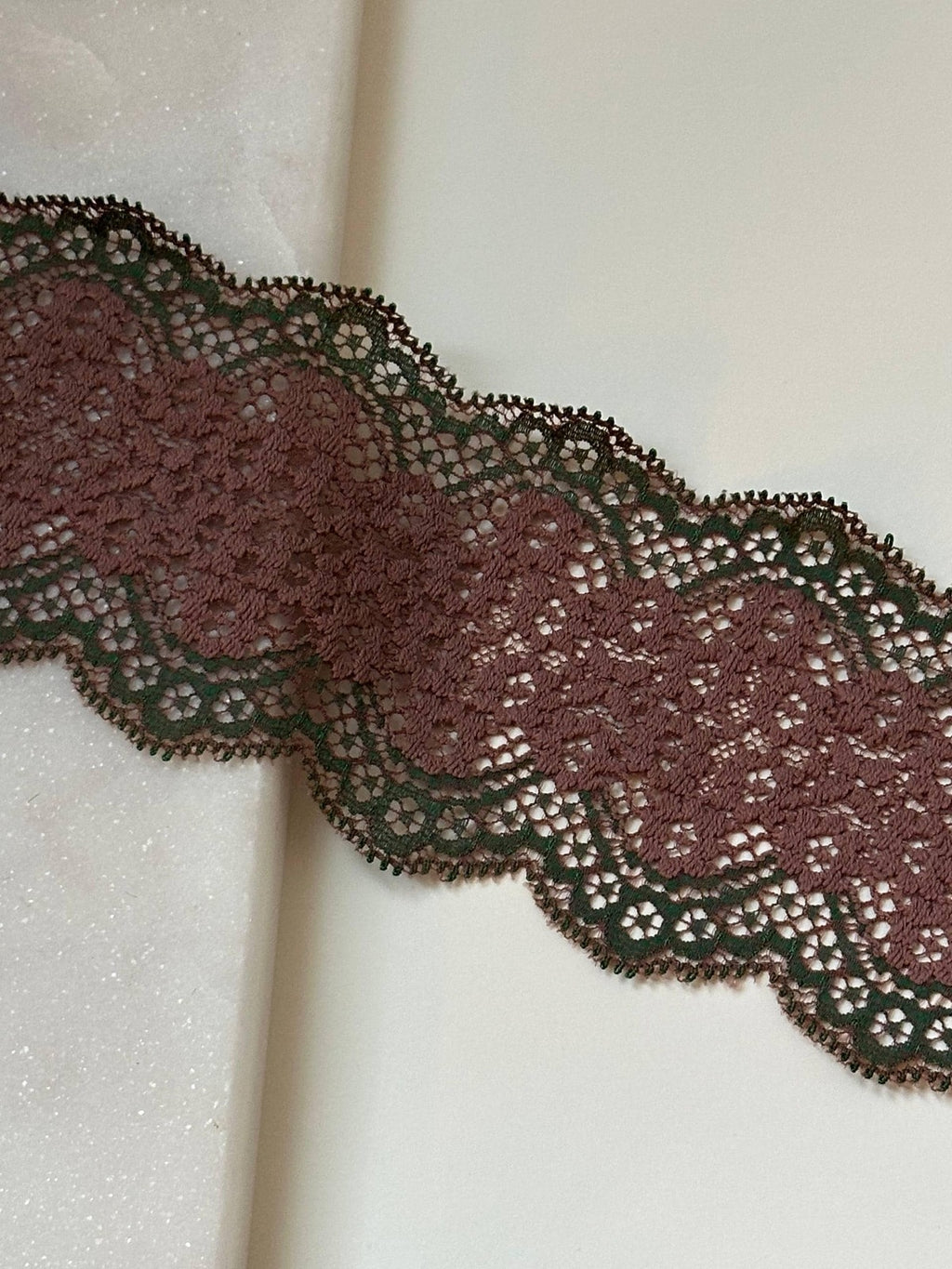 Two Tone Stretch Lace Trim by Yard, 2.6" Rose Green Elastic Ribbon, Lingerie Lace, Coquette Craft Supply, DIY Sewing, Retail Wholesale