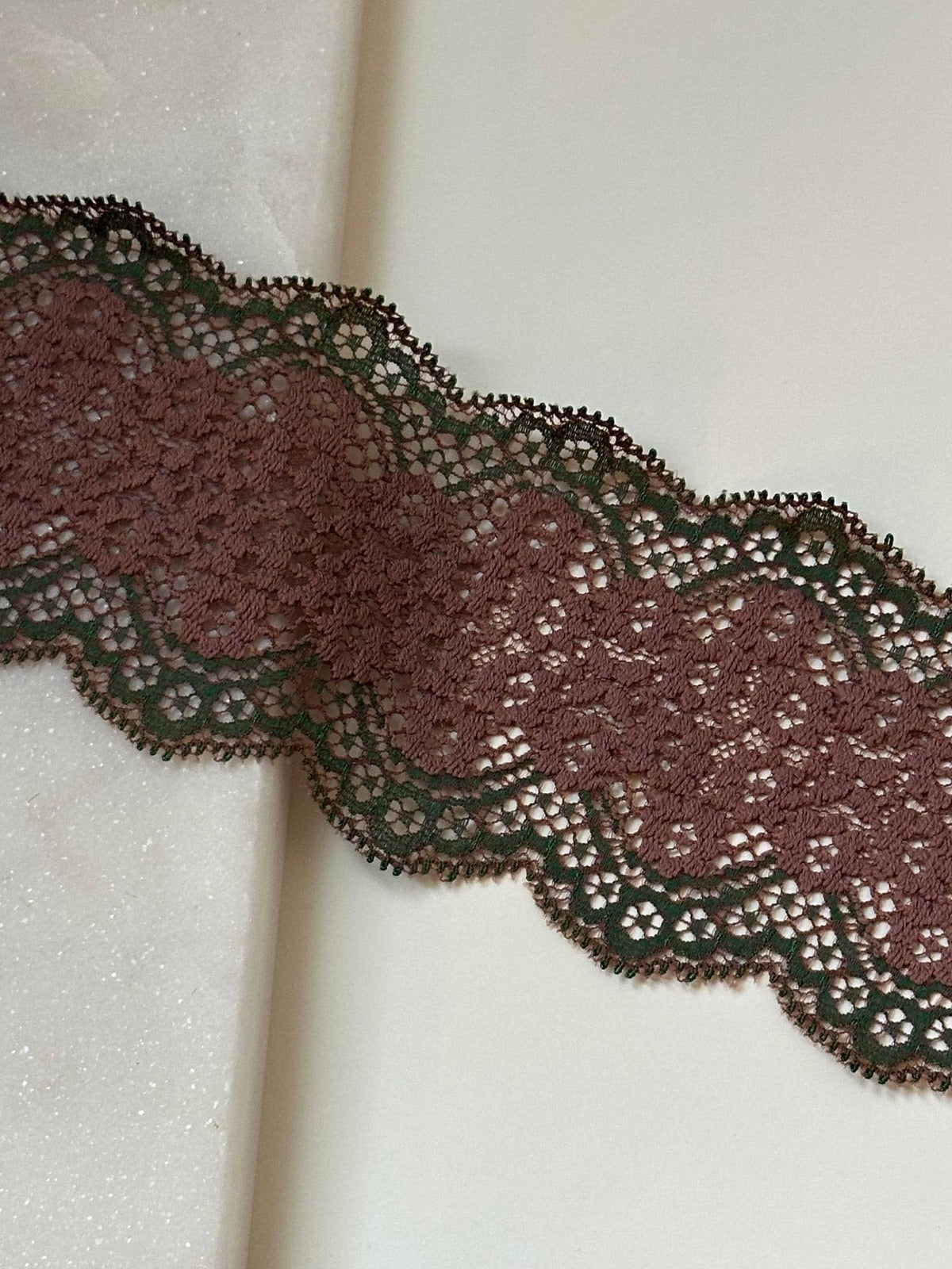 Two Tone Stretch Lace Trim by Yard, 2.6" Rose Green Elastic Ribbon, Lingerie Lace, Coquette Craft Supply, DIY Sewing, Retail Wholesale