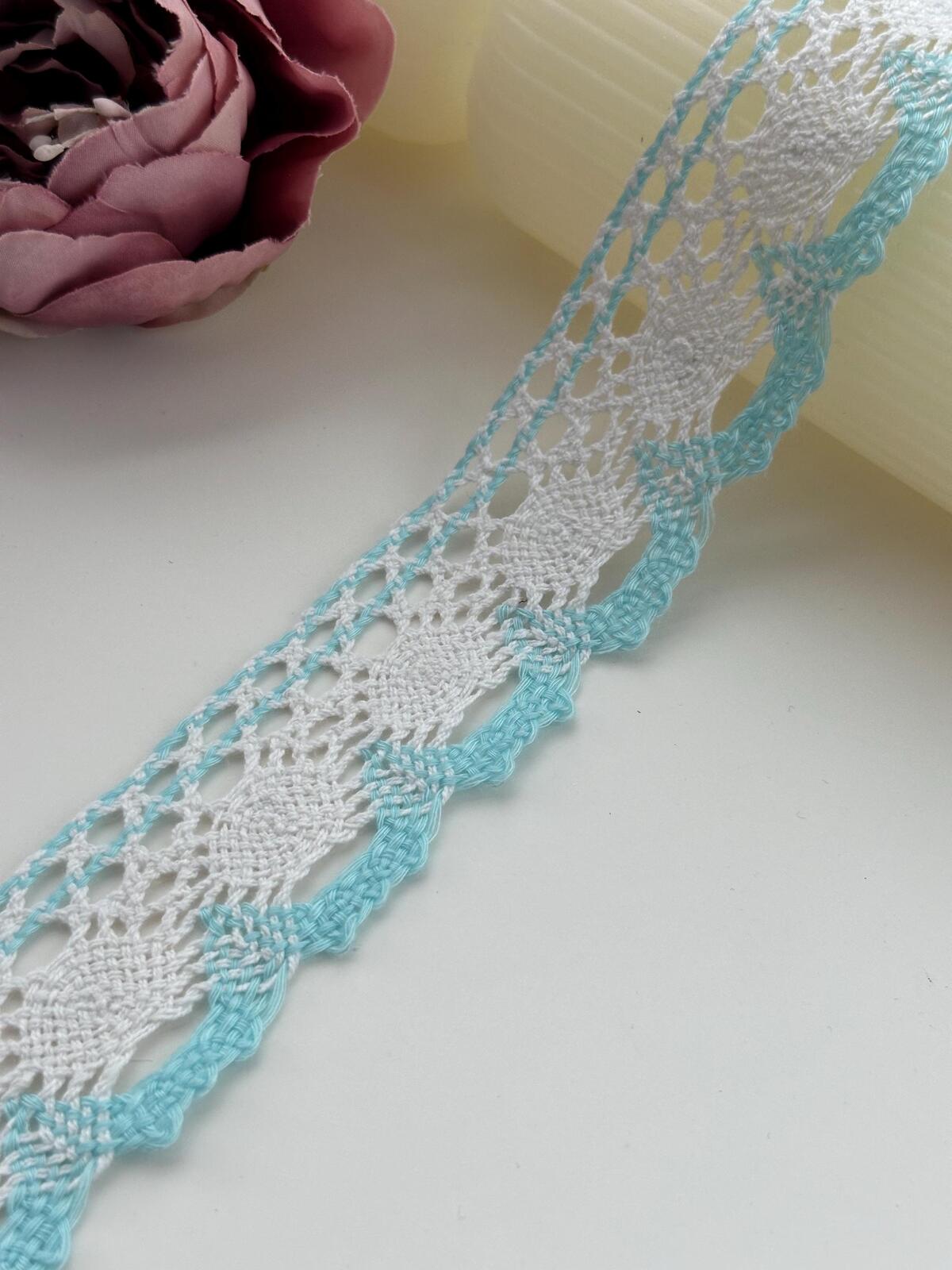 3Yds Non-Stretch 1.5" Light Blue White Cotton Crochet Scalloped Lace Wholesale