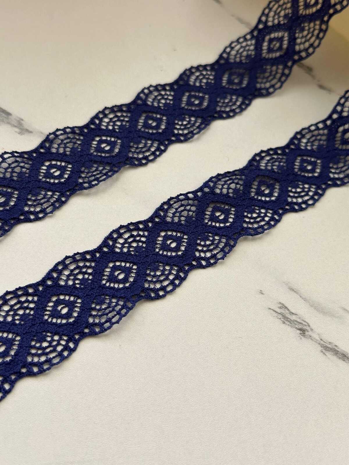 10Yds Stretch 1" Royal Navy Blue Geometric Diamond Stretch Lace Wholesale