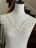 Off White Beaded Rhinestone Guipure Lace Collar  Pearl Accent Neckline Applique Statement Bodice Motif for Gowns Blouses, 6"