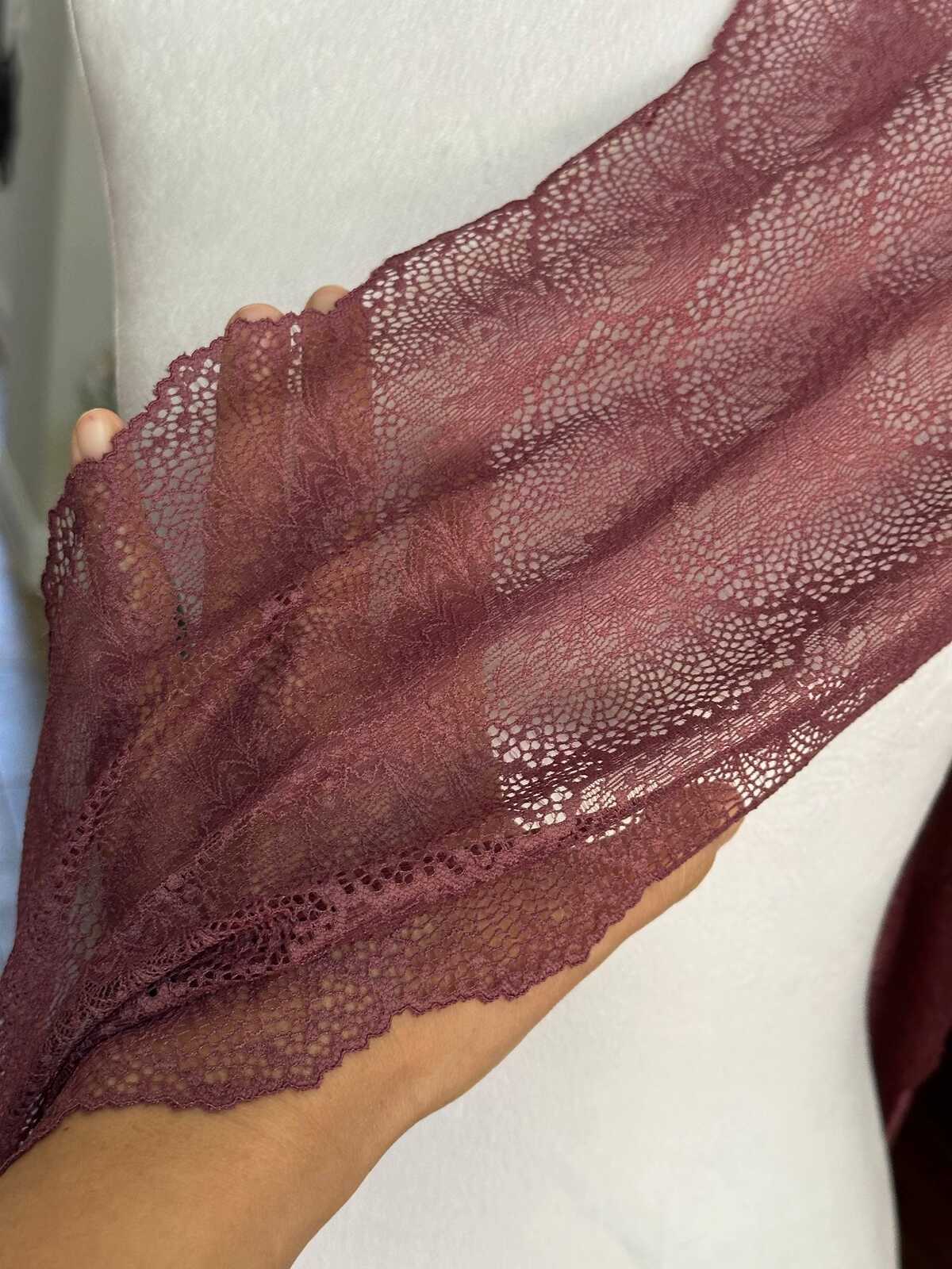 Soft Dusty Plum Rose Wide Stretch Lace Trim by the Yard, Floral Scalloped Elastic Ribbon, 7.5", Retail Wholesale Bulk