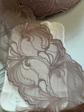Dusty Rose Mauve Floral Wide Stretch Lace Trim by the Yard, Soft Scalloped Elastic Ribbon for Lingerie Apparel, 4.5"