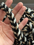3Yds Non-Stretch 0.6" Black Off-White Gold Braided Tweed Ribbon Trim Wholesale
