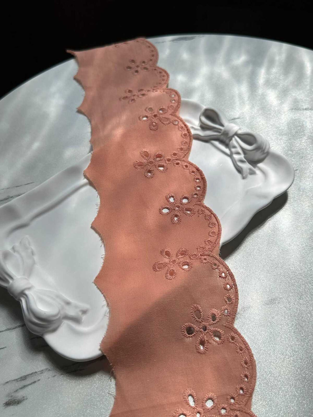 Dusty Peach Coral Eyelet Cotton Lace Trim Symmetrical Double Scalloped Embroidered Ribbon for Gowns Blouses Crafts Sewing, 2.75"