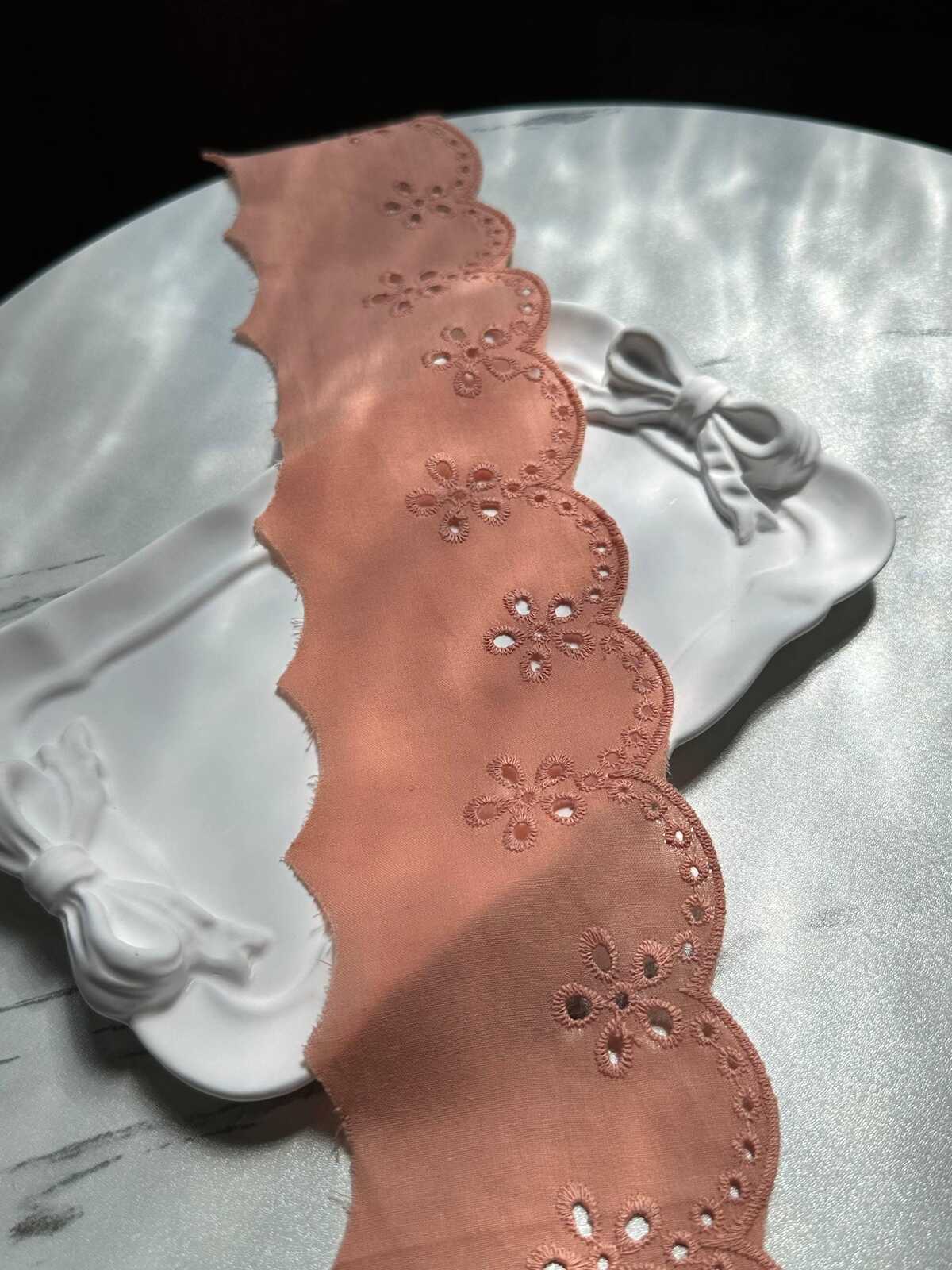Dusty Peach Coral Eyelet Cotton Lace Trim Symmetrical Double Scalloped Embroidered Ribbon for Gowns Blouses Crafts Sewing, 2.75"