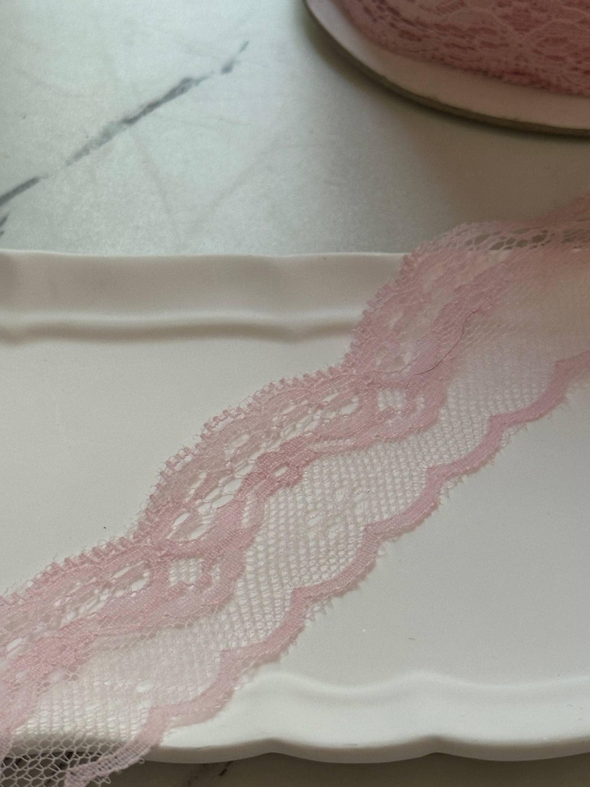 10yds Soft Light Baby Pink Floral Non Stretch Rigid Lace Trim by the Yard, Narrow Scalloped Galloon Ribbon for Apparel Crafts1.5"  Wholesale