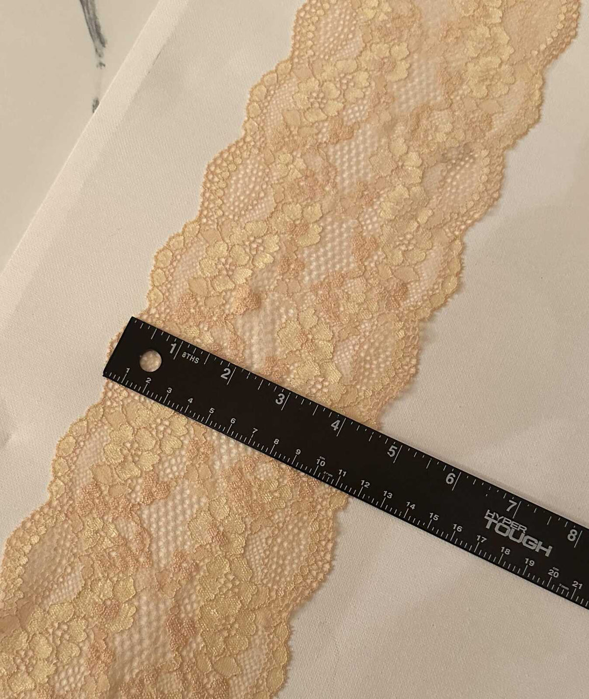 Champagne Gold Floral Stretch Elastic Lace Trim Symmetrical Double Scalloped Wide Galloon Ribbon for Lingerie Gowns Crafts, 4.5"