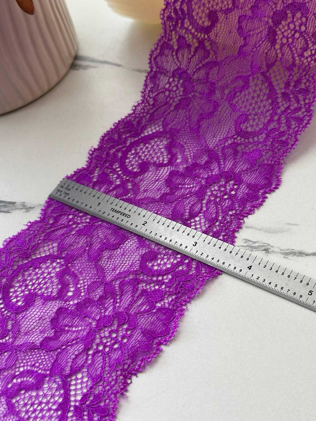 6Yds Stretch 3.5" Vibrant Purple Magenta Floral Scalloped Stretch Lace Trim