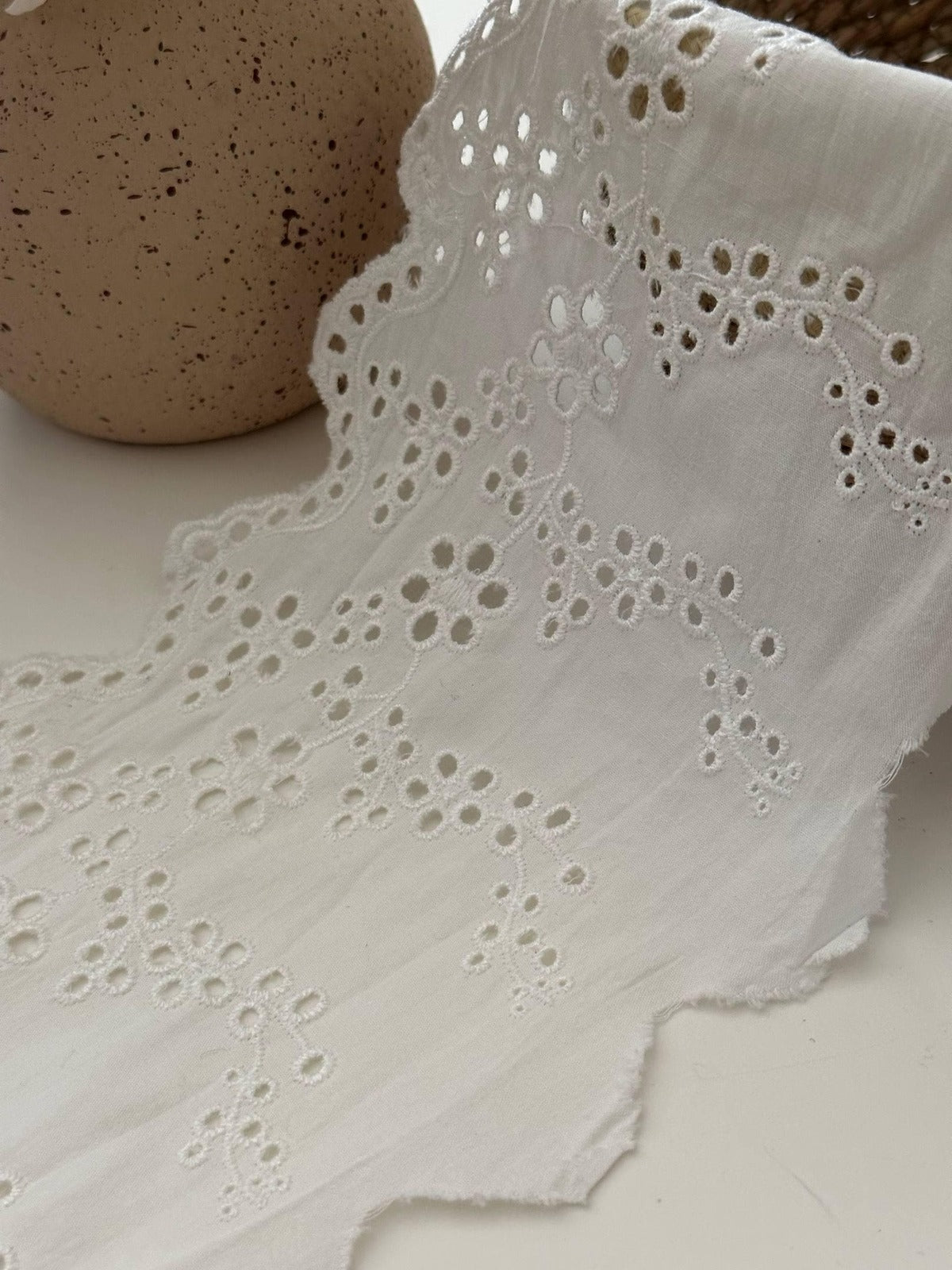 1Yard White Cotton Eyelet Lace Trim, 6" Wide Embroidered Ribbon, Bulk Clearance Coquette Y2K Lace, Garment Trim, DIY Sewing,Retail Wholesale