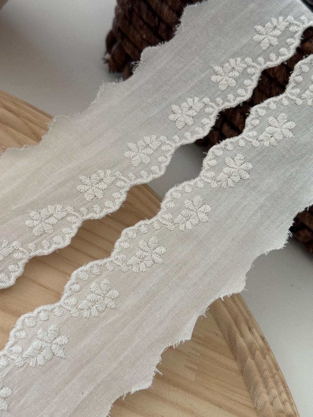 5Yds Non-Stretch 1.7" Off-White Cotton Floral Eyelet Lace Trim Wholesale