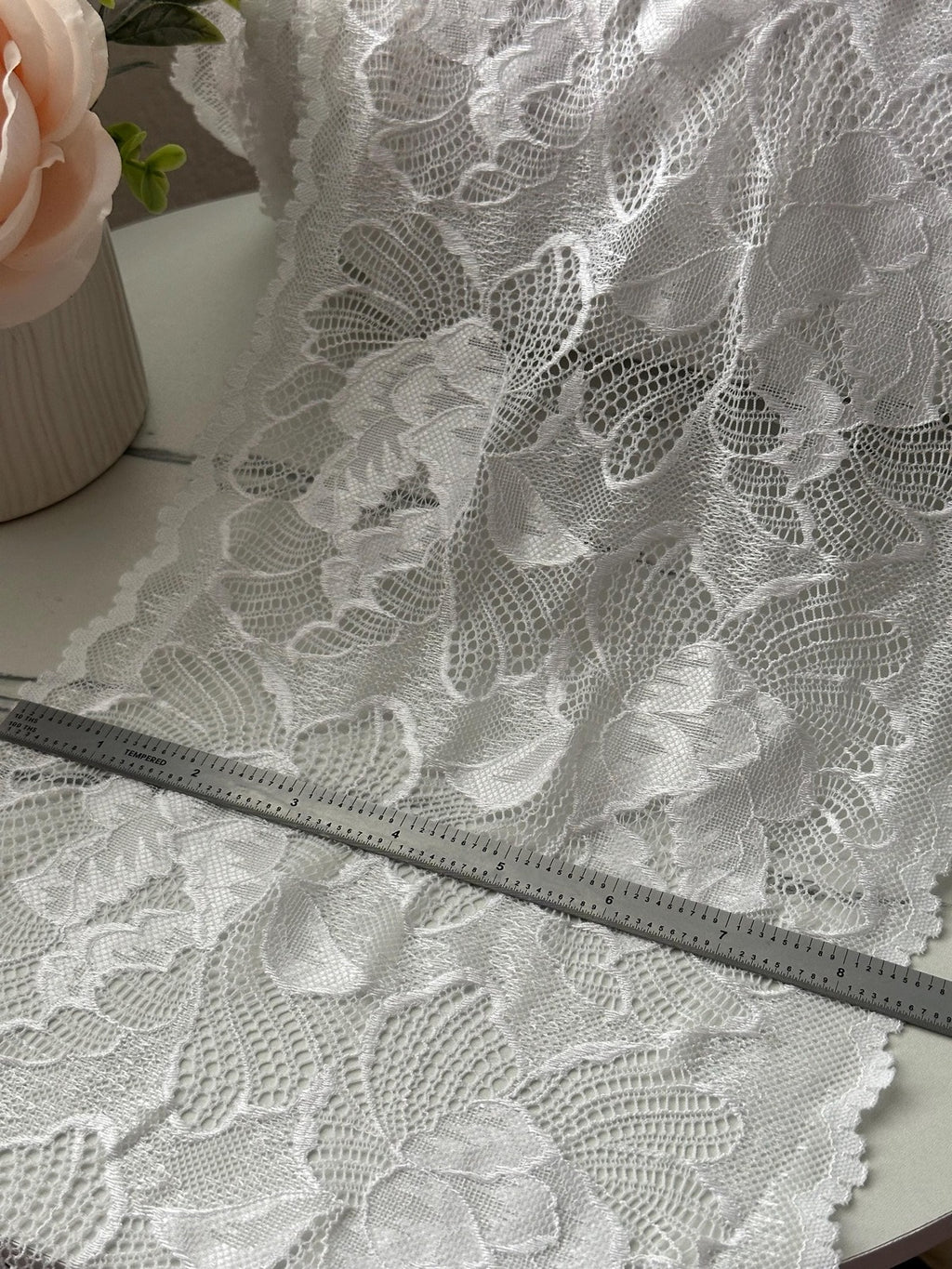 3Yds  Stretch 8.5" White Textured Two-Tone Effect Wide Stretch Lace Wholesale
