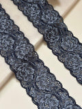 Navy Blue Floral Slight Stretch Lace Trim, 2.15" Gentle Elastic Ribbon, Lingerie Lace, Coquette Craft Supply, DIY Sewing, Retail Wholesale