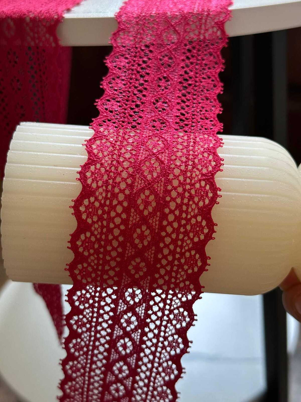 10yds 1.75" Retro Red Stretch Lace Trim Wide Crimson Geometric Elastic Galloon Scalloped Edge Lace for Lingerie Garment Sewing Crafts
