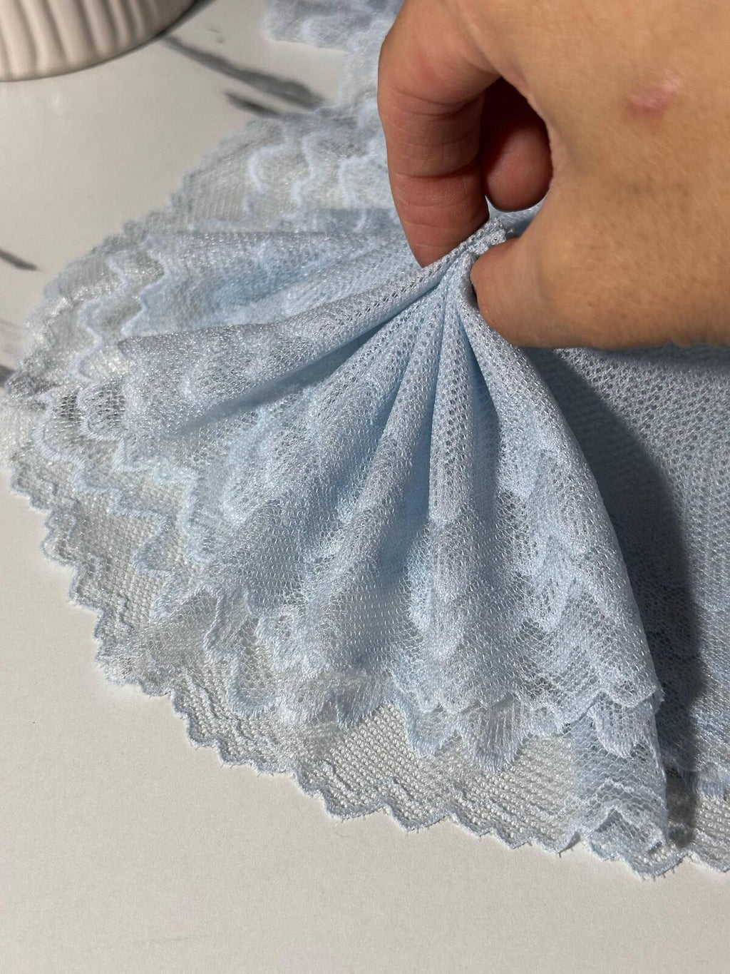 2Yds Soft Stretch 7.5" Ice Light Blue Zigzag Wave Mesh Lace Trim Wholesale