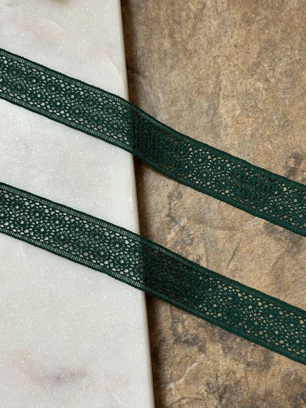 10yds Dark Forest Christmas Green Stretch Lace Trim by Yard, Elastic Ribbon, Coquette Craft Supply, 1", Retail Wholesale Bulk
