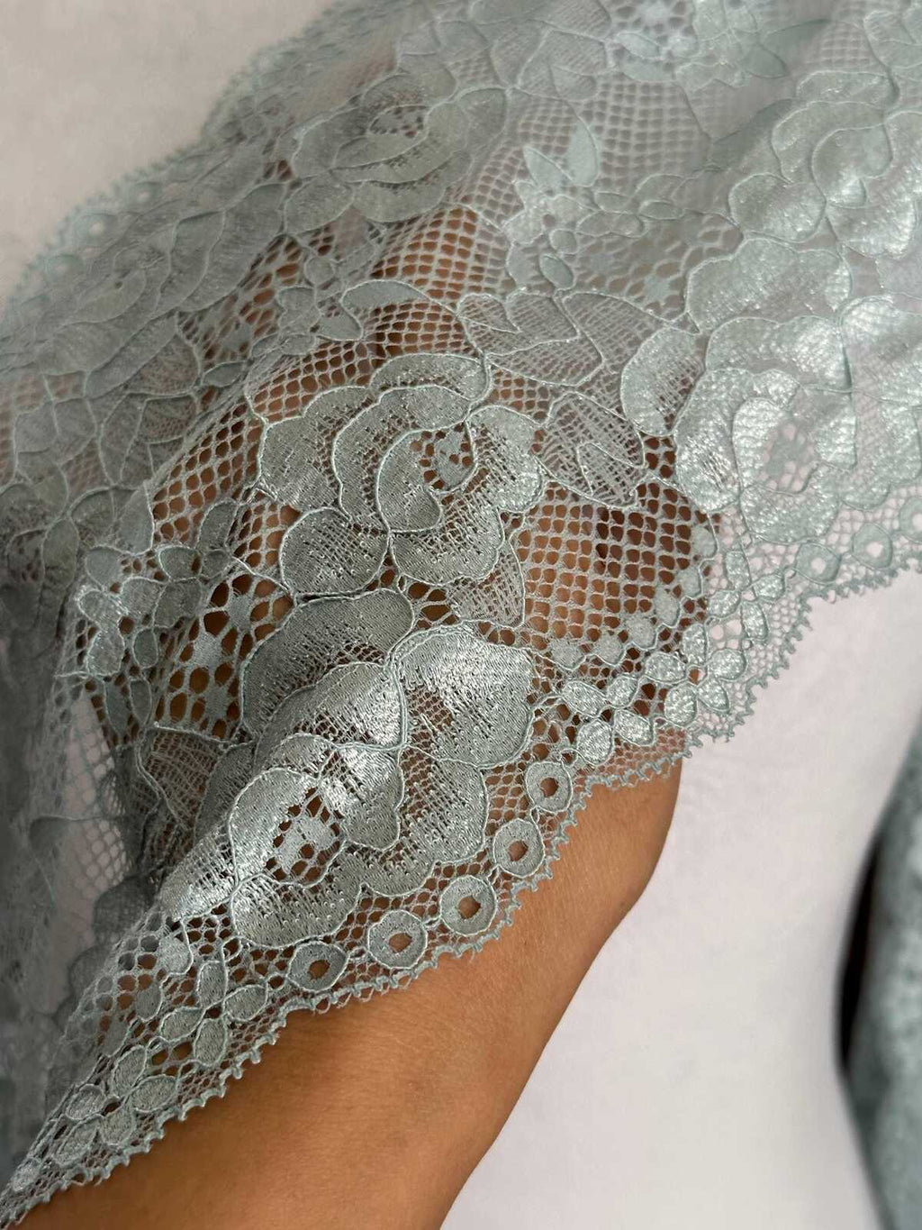 Muted Sage Dust Floral Stretch Lace Trim by the Yard, Wide Elastic Galloon Lace Trim for Lingerie Bridal Crafts, 6.5"