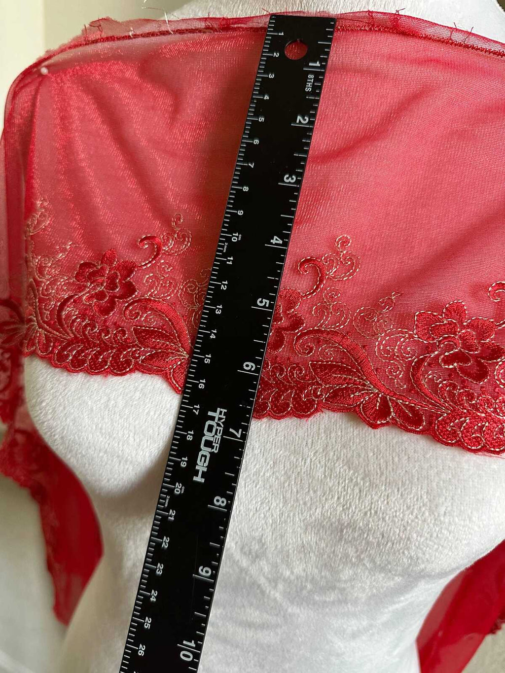 6" Red Embroidered Mesh Lace Trim Soft Tulle Scalloped Edge Floral Vine Ribbon for Lingerie Bridal Gowns Crafts Sewing