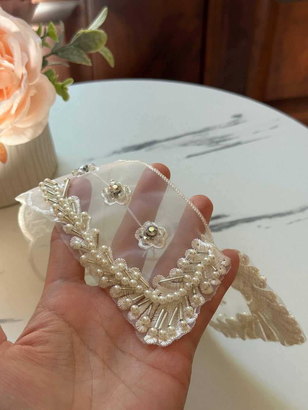 Hand Beaded Pearl Collar Applique, Rhinestone Organza Lace, Bulk Clearance Coquette Y2K Lace, Dress Collar, DIY Sewing, Retail Wholesale