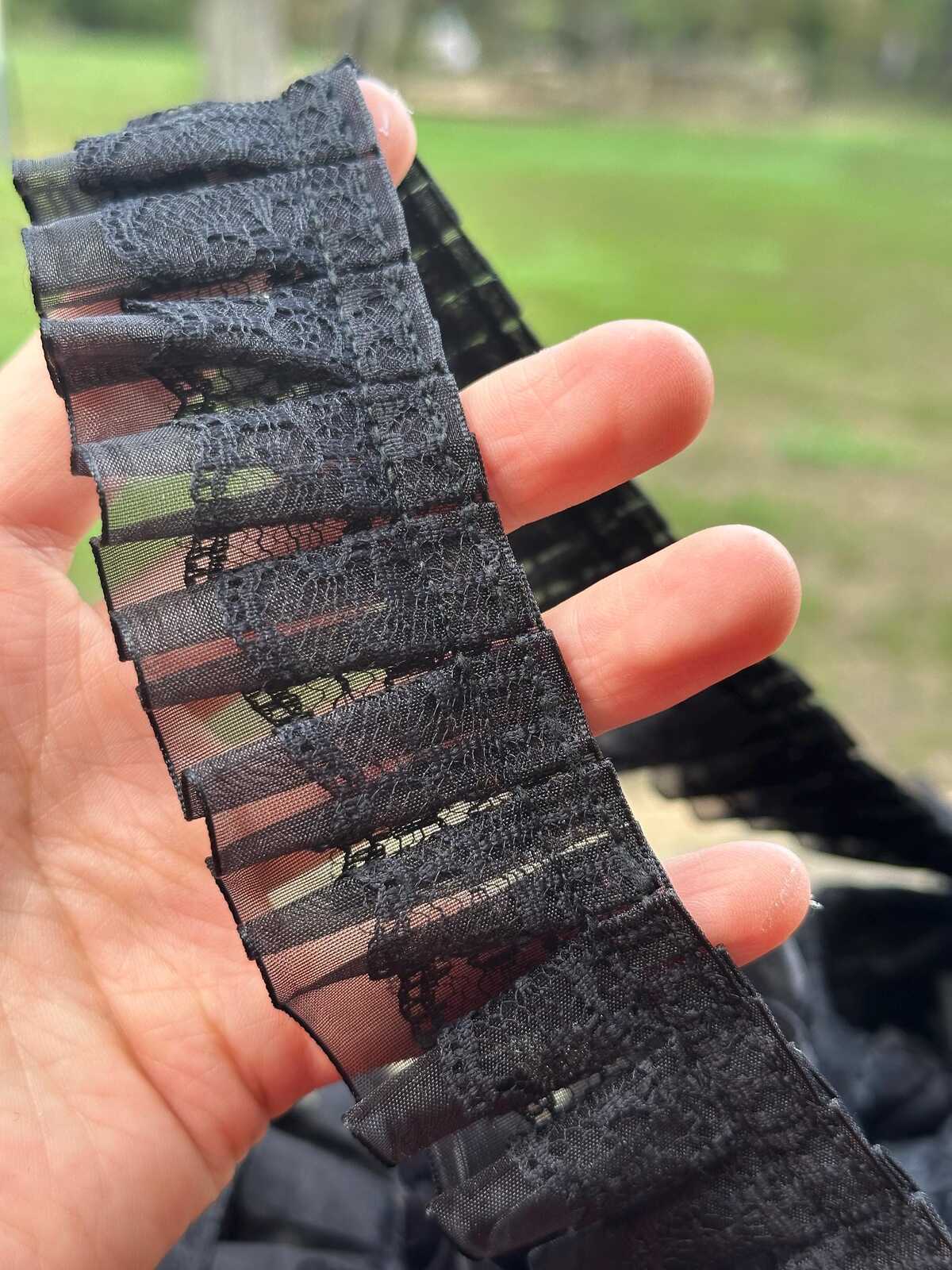 5Yds NonStretch 1.5" Black Pleated Organza Lace Trim Ruffle Mesh Wholesale