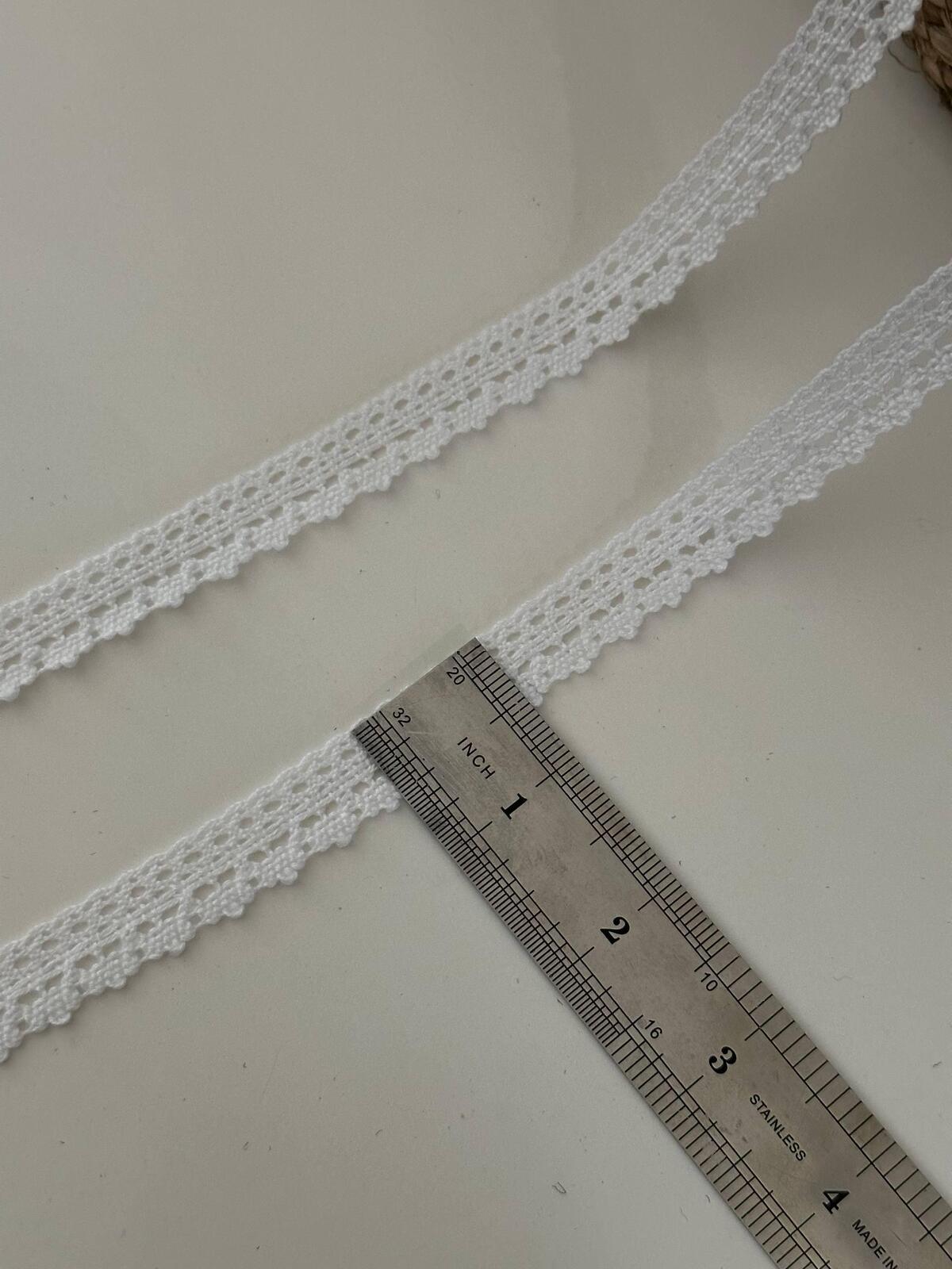 5Yds Non-Stretch 0.6" White Cotton Crochet Lace Trim, Vintage Craft Wholesale