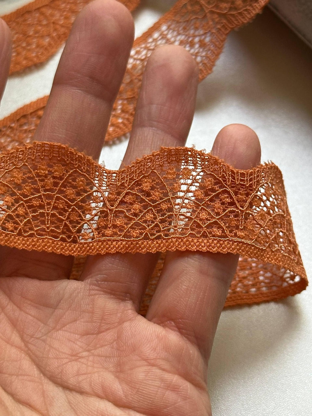 10yds Pumpkin Spice Polka Dot Floral Stretch Lace Trim by the Yard, Single Scalloped Narrow Elastic Ribbon for Lingerie Bridal Crafts, 1"