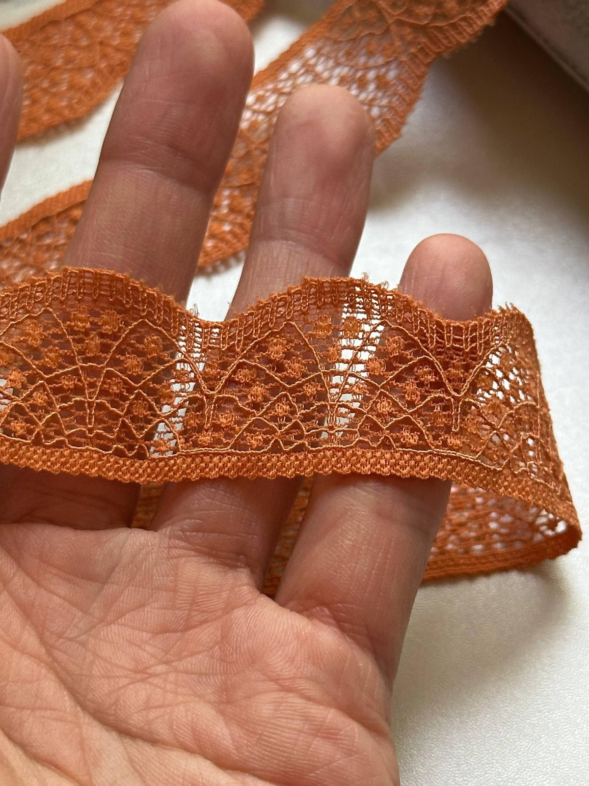 10yds Pumpkin Spice Polka Dot Floral Stretch Lace Trim by the Yard, Single Scalloped Narrow Elastic Ribbon for Lingerie Bridal Crafts, 1"