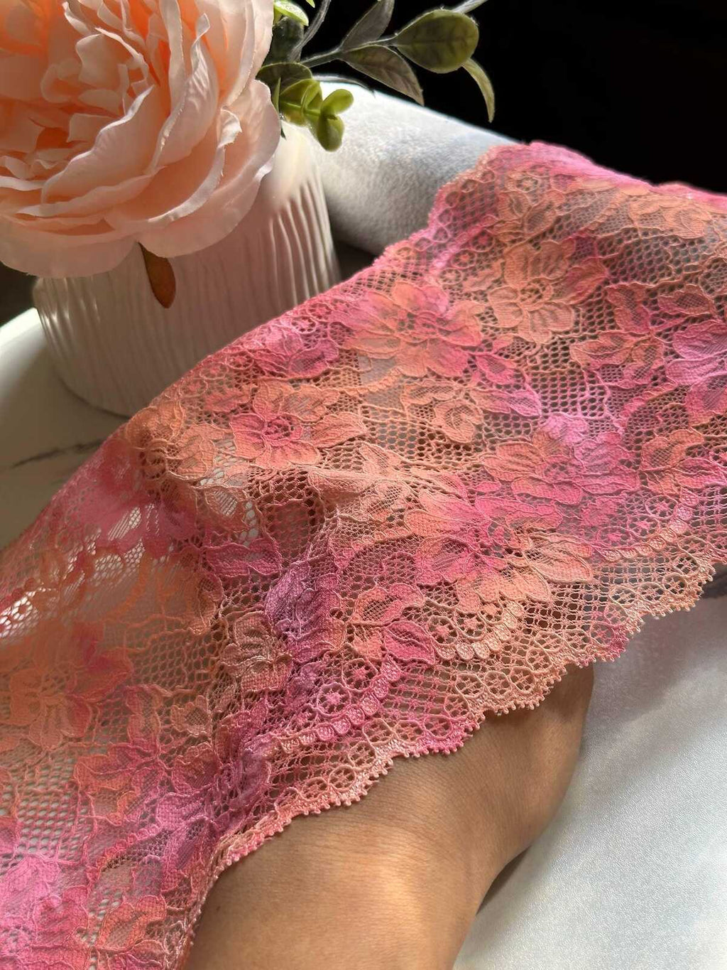 Ombre Pink Wide Lace Trim by Yard, 6.35" Sunset Elastic Ribbon, Coquette Y2K Lace, Lingerie Lace, DIY Sewing Craft, Retail Wholesale