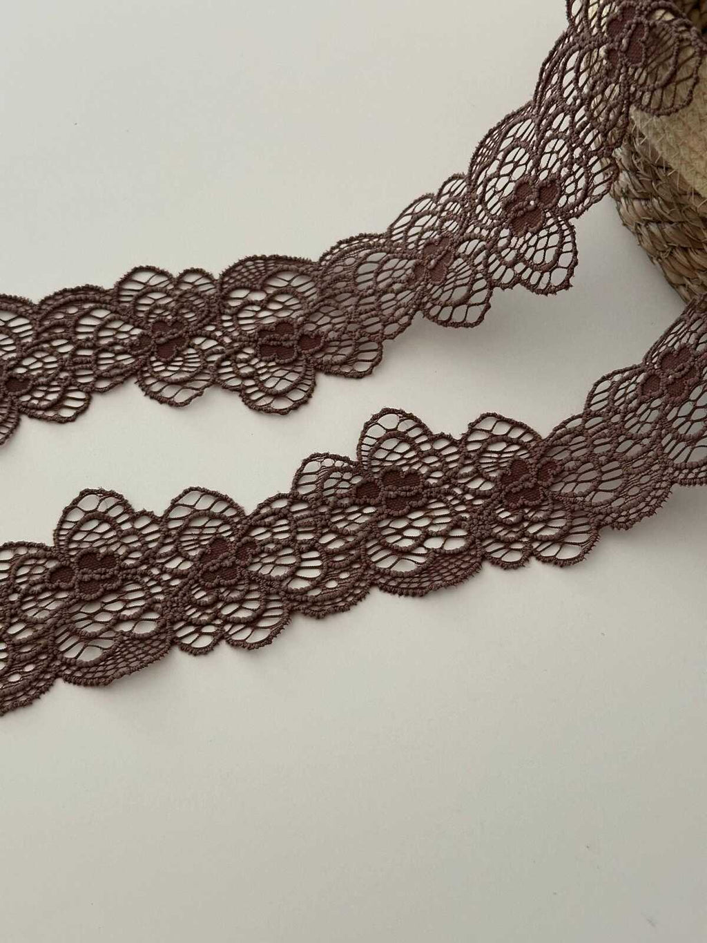 10yds Brown Floral Stretch Lace Trim, 2.3" Elastic Ribbon, Bulk Clearance Coquette Y2K Lace, Lingerie Lace, DIY Sewing, Retail Wholesale