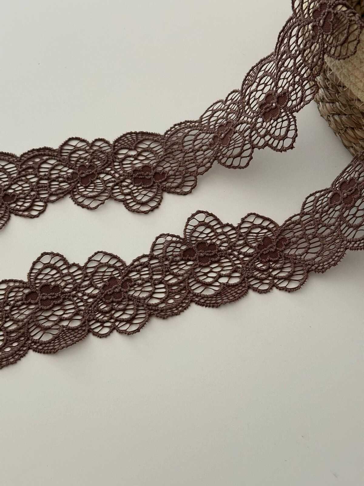 10yds Brown Floral Stretch Lace Trim, 2.3" Elastic Ribbon, Bulk Clearance Coquette Y2K Lace, Lingerie Lace, DIY Sewing, Retail Wholesale