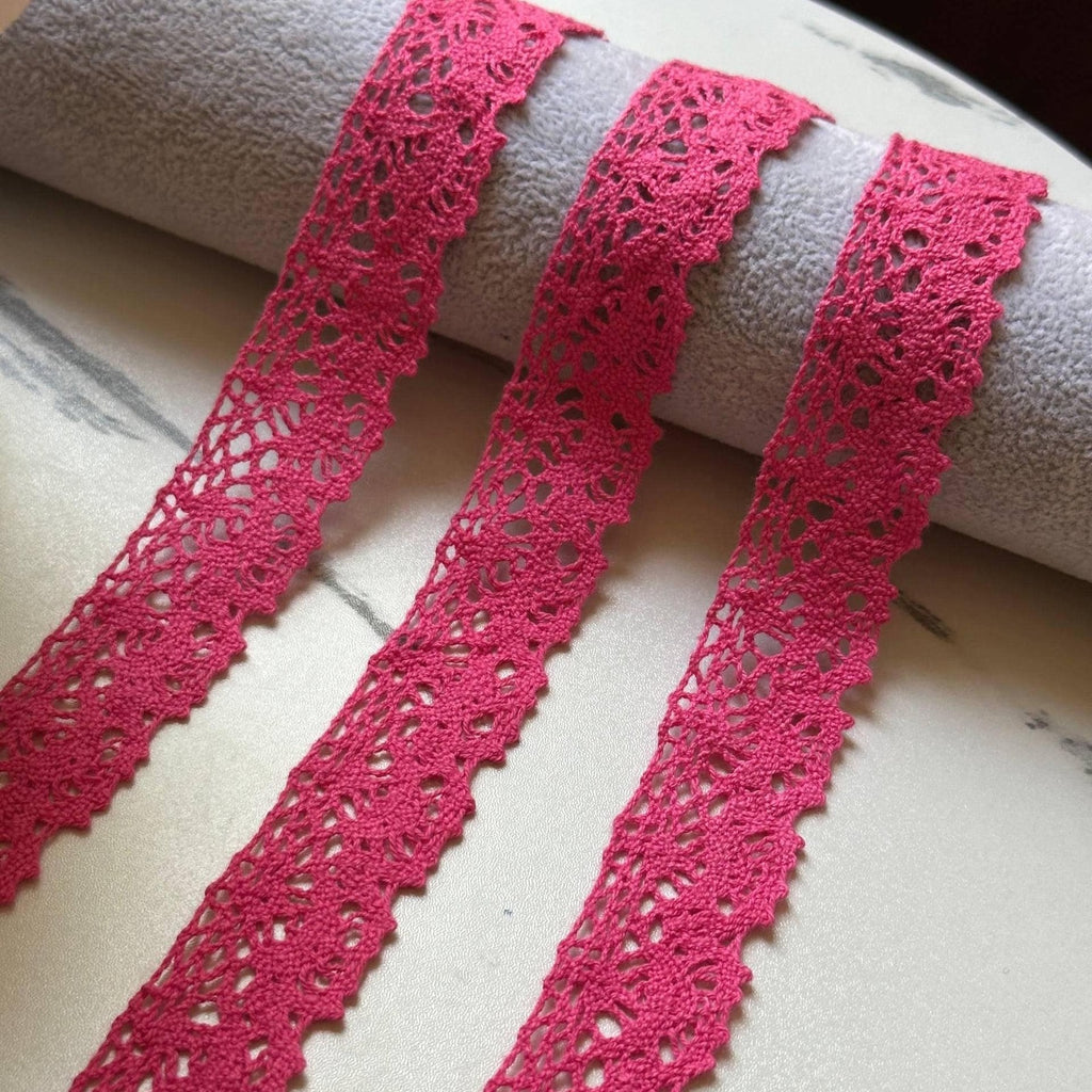 Raspberry Pink Crochet Cotton Lace Trim by Yard, Openwork Ribbon, Coquette Craft Supply, 1", Retail Wholesale Bulk