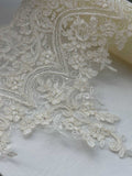1Yd Non-Stretch 8.5" Off-White Corded Floral Bridal Mesh Lace Trim Wholesale
