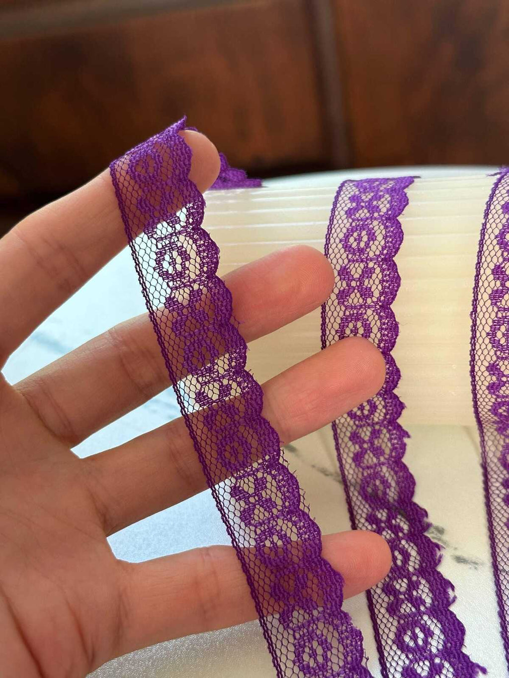 10yds 0.5" Purple Lace Trim Rigid Tulle Mesh Non Stretch Geometric Scalloped Edge Border Ribbon for Junk Journal Crafts Doll Sewing