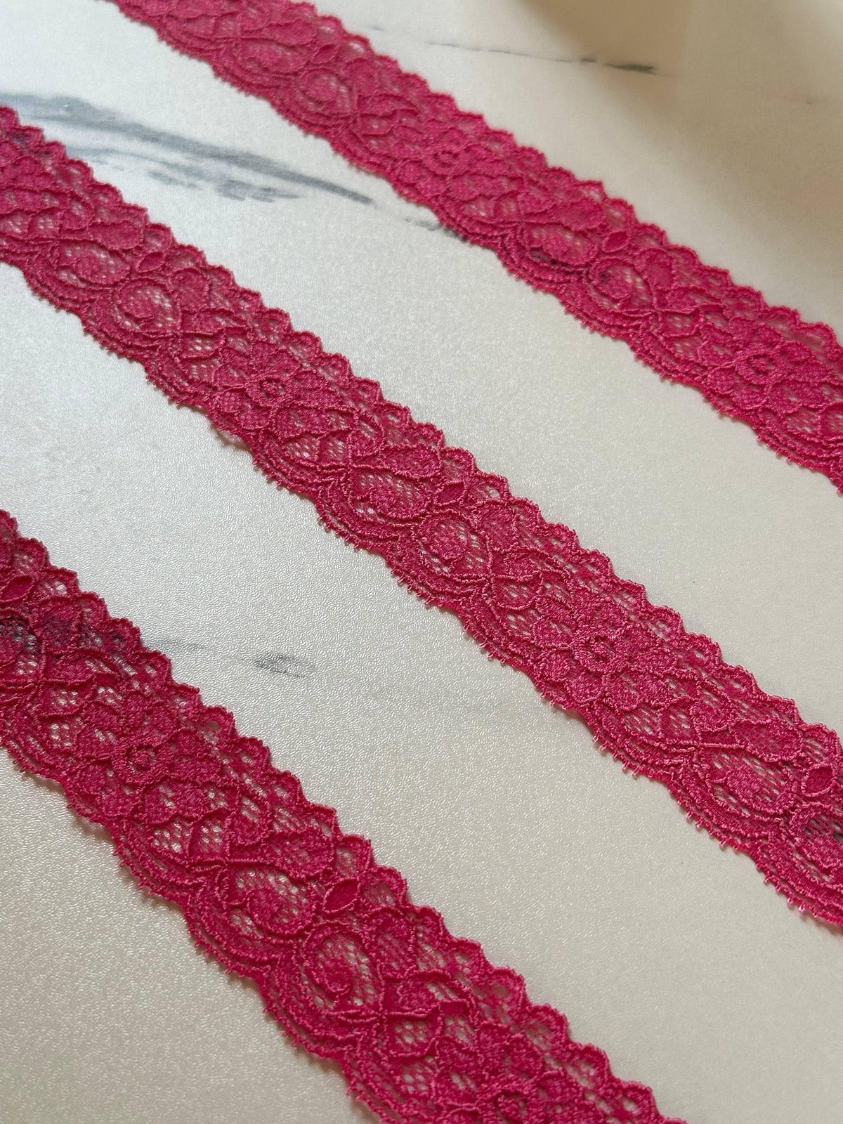 10yds 1" Hot Pink Stretch Lace Trim Fuchsia Floral Elastic Galloon Scalloped Edge Ribbon for Lingerie Underwear Doll Clothing Sewing Crafts